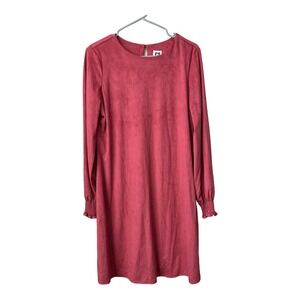 Anne Klein Dress Womens Small Pink Long Sleeve Faux Suede Smocked Stretch Office